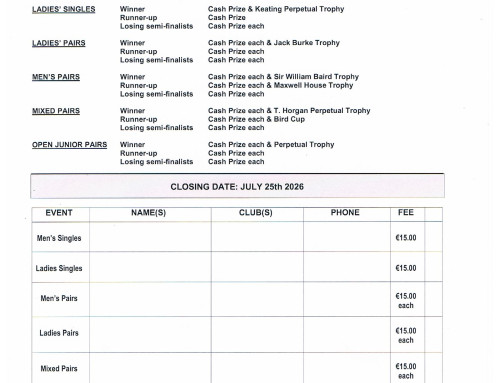 Event. Crumlin/Leinster Open Tournament – 2026.